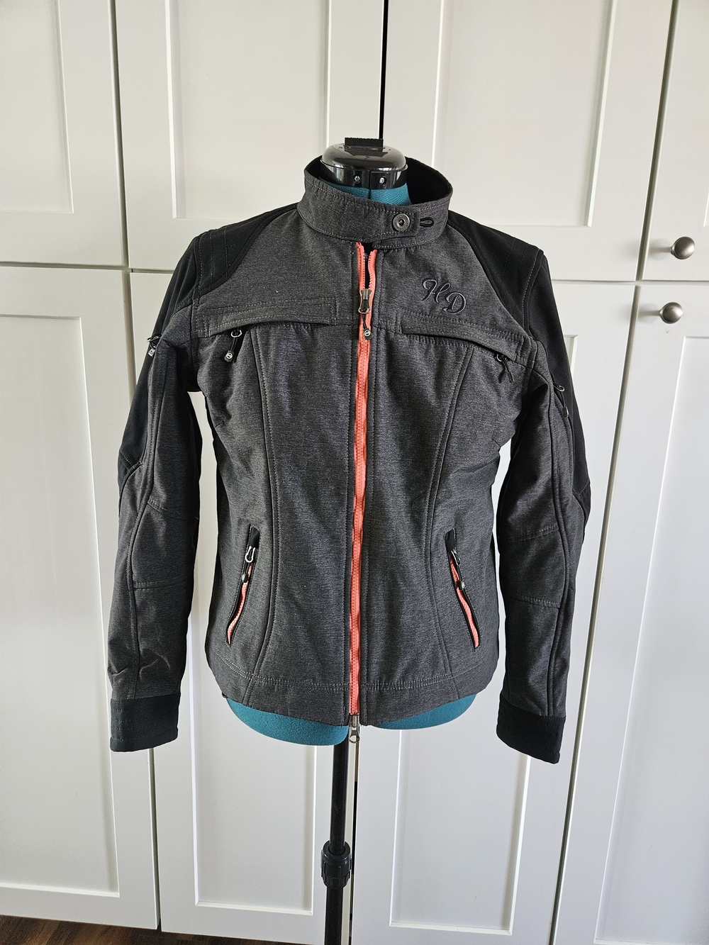 Harley-Davidson Charcoal Bomber Jacket with Coral Zippers